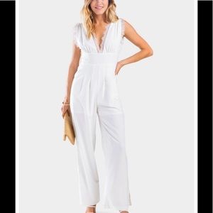 Francesca’s White Lace Neck Jumpsuit.  Size Large.